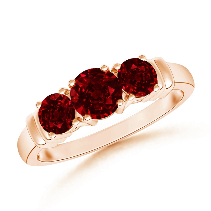 5mm AAAA Vintage Style Three Stone Ruby Wedding Band in Rose Gold 
