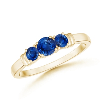 4mm AAA Vintage Style Three Stone Sapphire Wedding Band in Yellow Gold