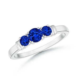 4mm AAAA Vintage Style Three Stone Sapphire Wedding Band in P950 Platinum