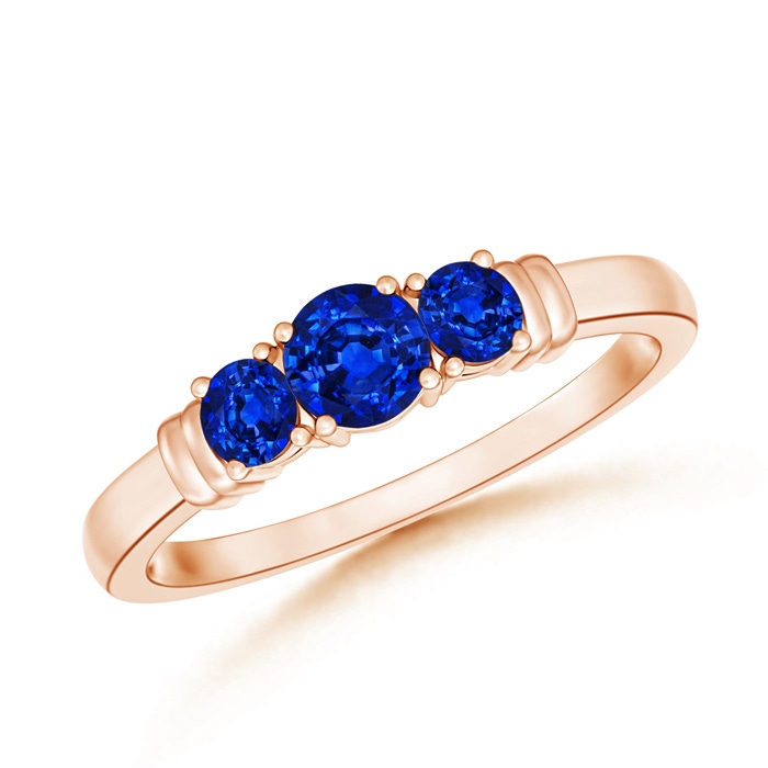 4mm AAAA Vintage Style Three Stone Sapphire Wedding Band in Rose Gold 