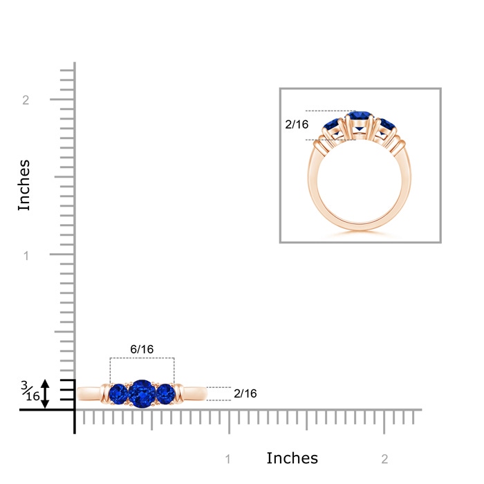 4mm AAAA Vintage Style Three Stone Sapphire Wedding Band in Rose Gold product image