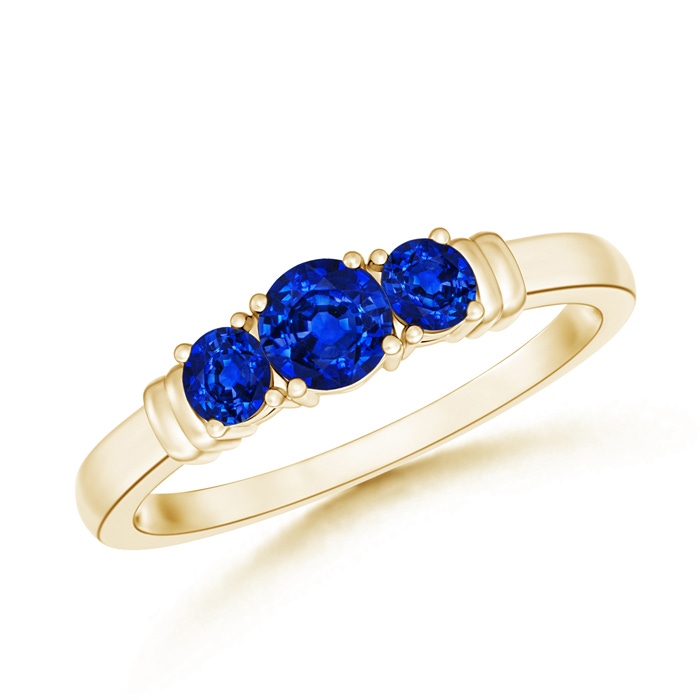 4mm AAAA Vintage Style Three Stone Sapphire Wedding Band in Yellow Gold