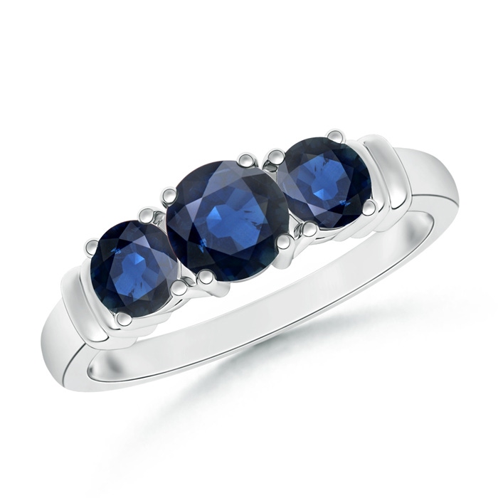 5mm AA Vintage Style Three Stone Sapphire Wedding Band in White Gold 