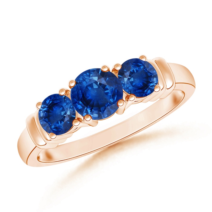 5mm AAA Vintage Style Three Stone Sapphire Wedding Band in Rose Gold 