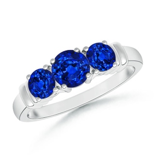 5mm AAAA Vintage Style Three Stone Sapphire Wedding Band in White Gold