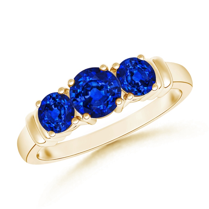 5mm AAAA Vintage Style Three Stone Sapphire Wedding Band in Yellow Gold 