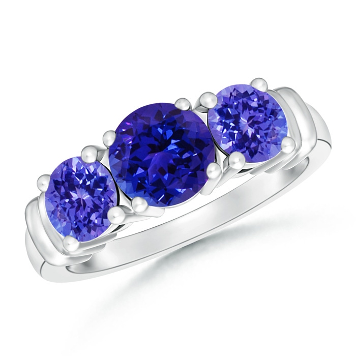 6mm AAAA Vintage Style Three Stone Tanzanite Wedding Band in White Gold