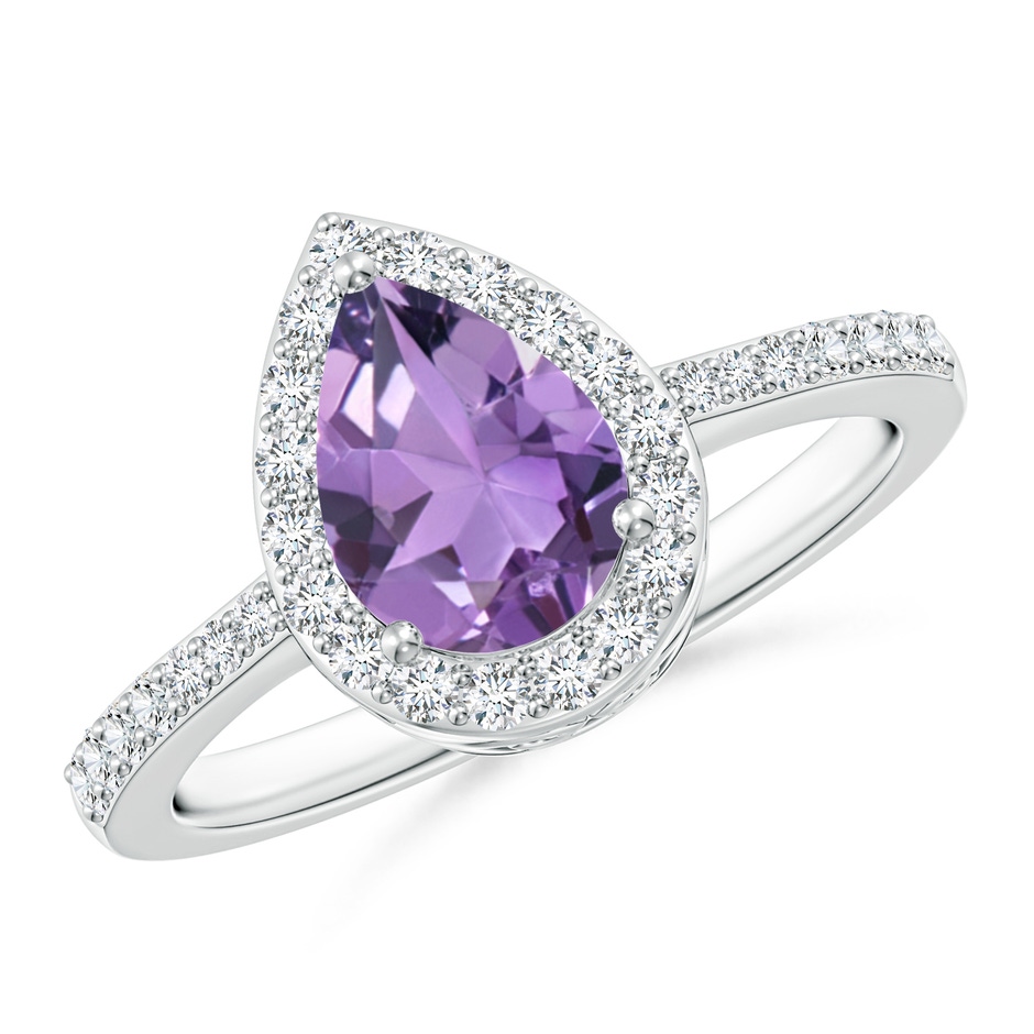 8x6mm A Prong-Set Pear Amethyst Ring with Diamond Halo in White Gold 