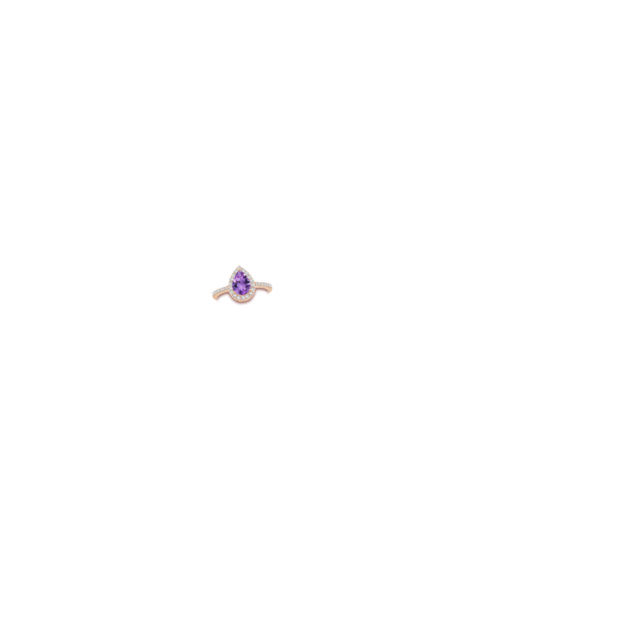 8x6mm AA Prong-Set Pear Amethyst Ring with Diamond Halo in Rose Gold hand