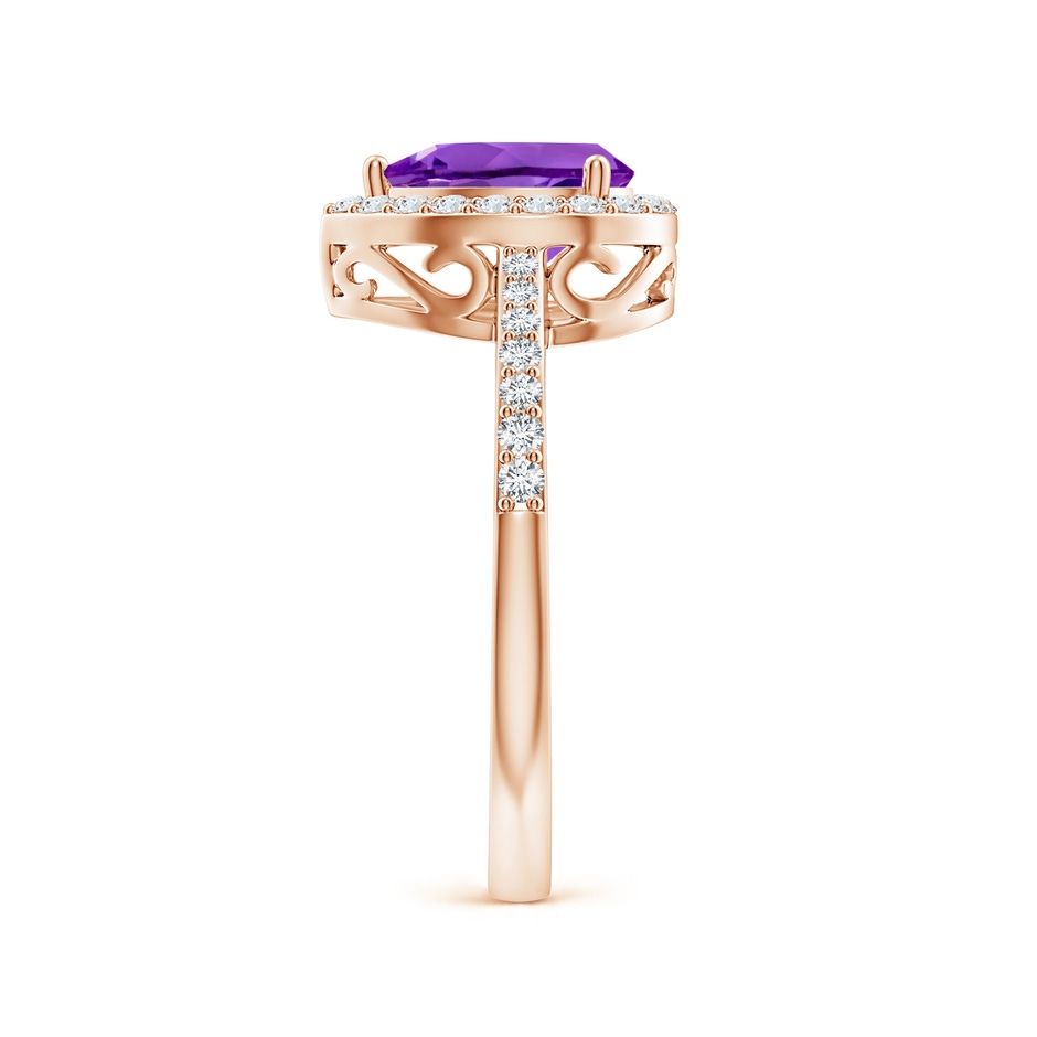 8x6mm AAA Prong-Set Pear Amethyst Ring with Diamond Halo in 9K Rose Gold side 299