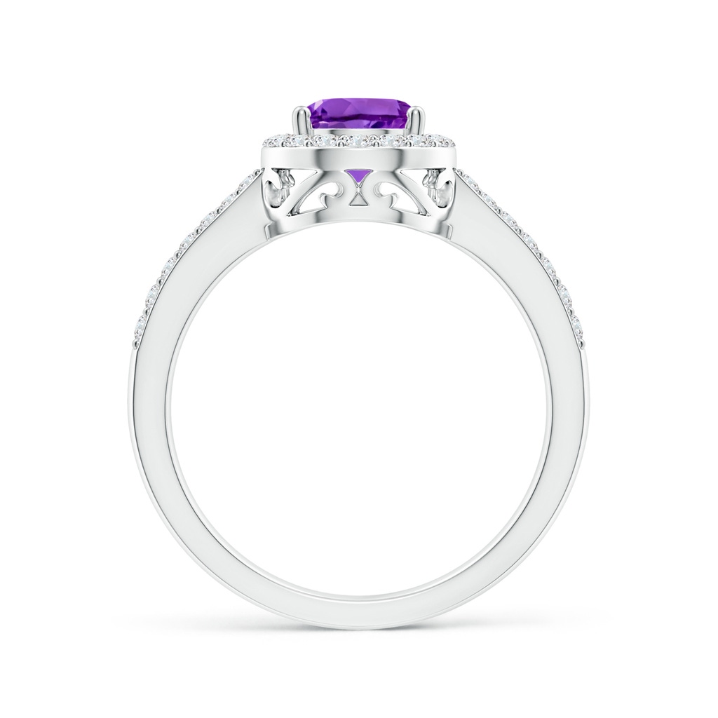 8x6mm AAA Prong-Set Pear Amethyst Ring with Diamond Halo in P950 Platinum - side 199