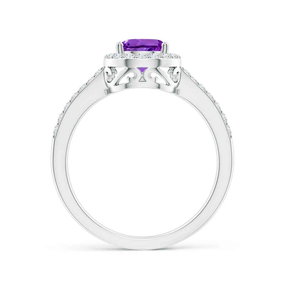 8x6mm AAA Prong-Set Pear Amethyst Ring with Diamond Halo in P950 Platinum side 199