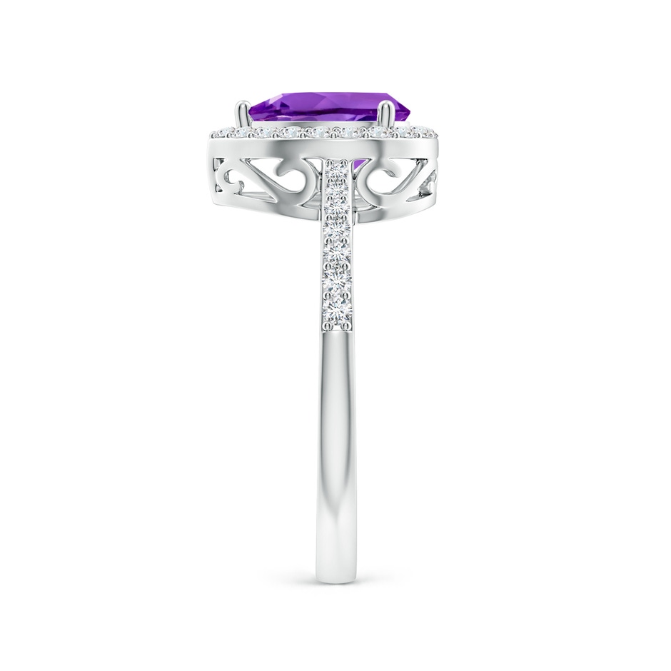 8x6mm AAA Prong-Set Pear Amethyst Ring with Diamond Halo in P950 Platinum side 299