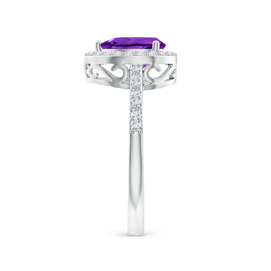 8x6mm AAAA Prong-Set Pear Amethyst Ring with Diamond Halo in P950 Platinum side 299
