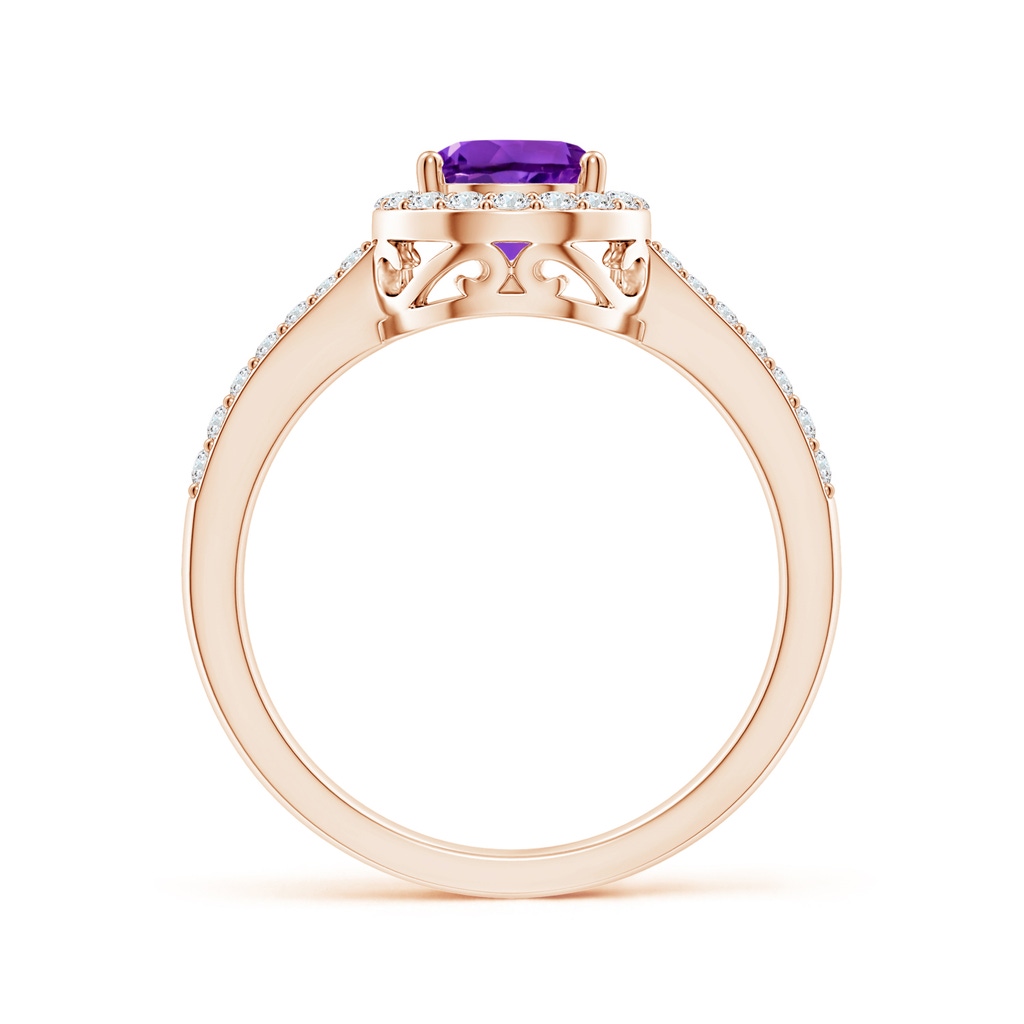 8x6mm AAAA Prong-Set Pear Amethyst Ring with Diamond Halo in Rose Gold - side 199