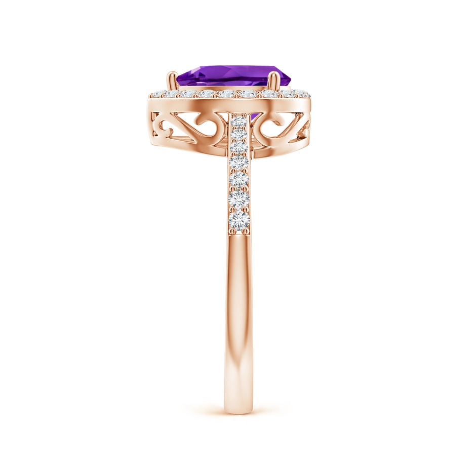 8x6mm AAAA Prong-Set Pear Amethyst Ring with Diamond Halo in Rose Gold side 299