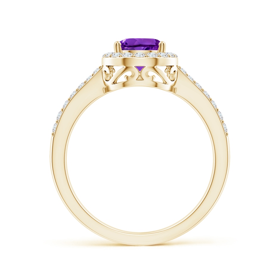 8x6mm AAAA Prong-Set Pear Amethyst Ring with Diamond Halo in Yellow Gold side 199
