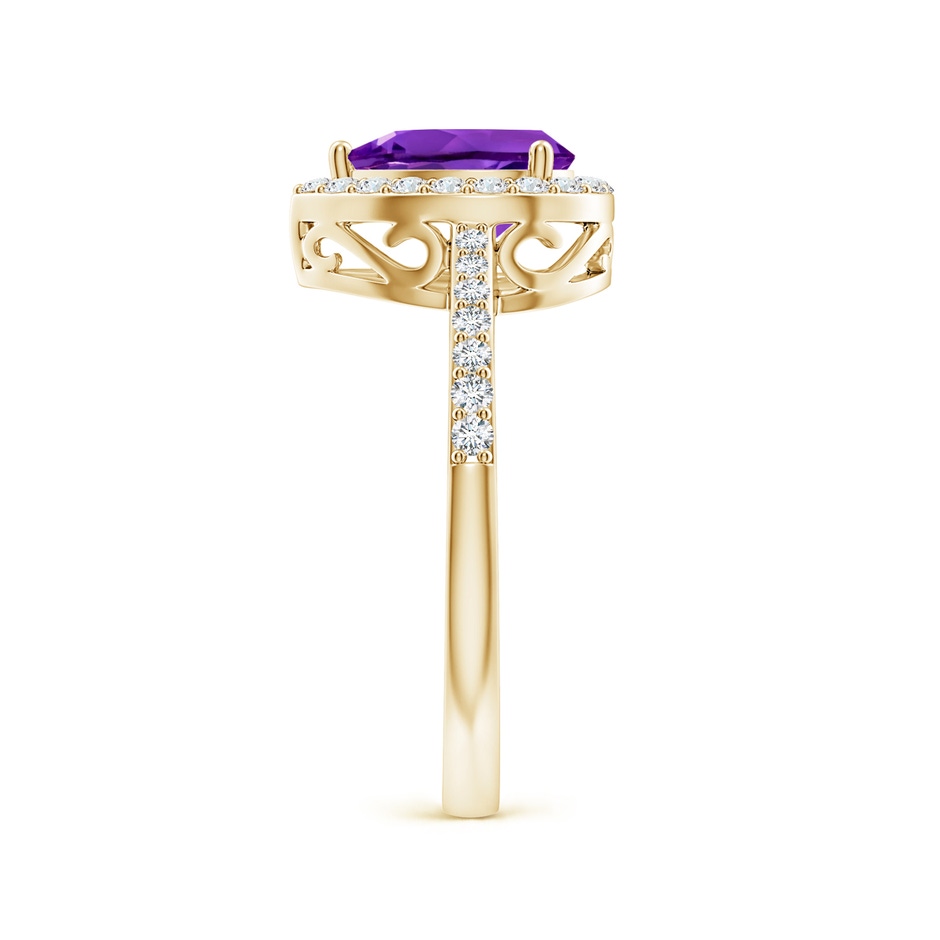 8x6mm AAAA Prong-Set Pear Amethyst Ring with Diamond Halo in Yellow Gold side 299