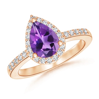 9x6mm AAA Pear Amethyst Ring with Diamond Halo in 9K Rose Gold