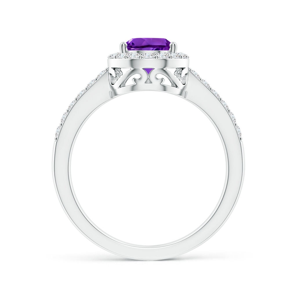 9x6mm AAAA Prong-Set Pear Amethyst Ring with Diamond Halo in P950 Platinum - side 199