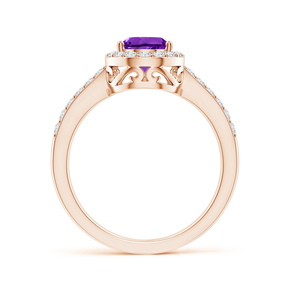 9x6mm AAAA Prong-Set Pear Amethyst Ring with Diamond Halo in Rose Gold side 199