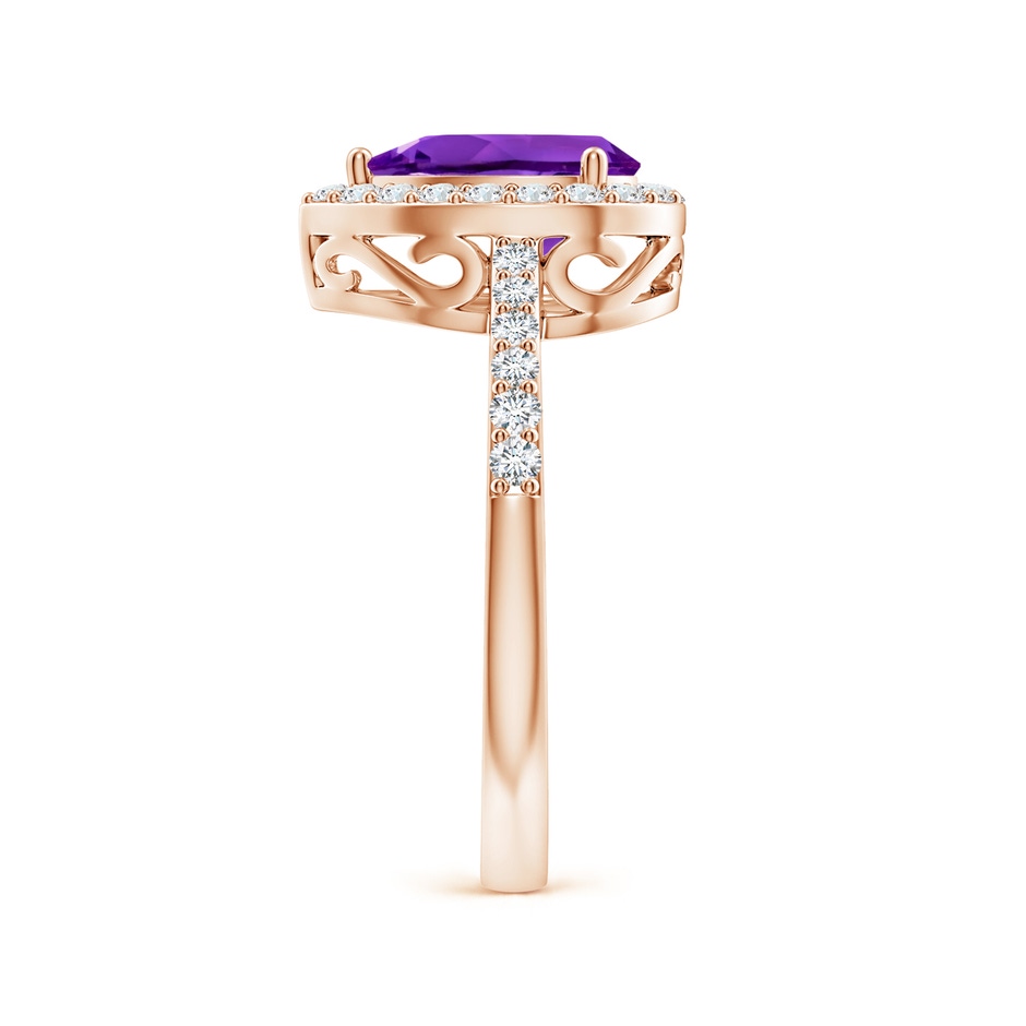 9x6mm AAAA Prong-Set Pear Amethyst Ring with Diamond Halo in Rose Gold side 299