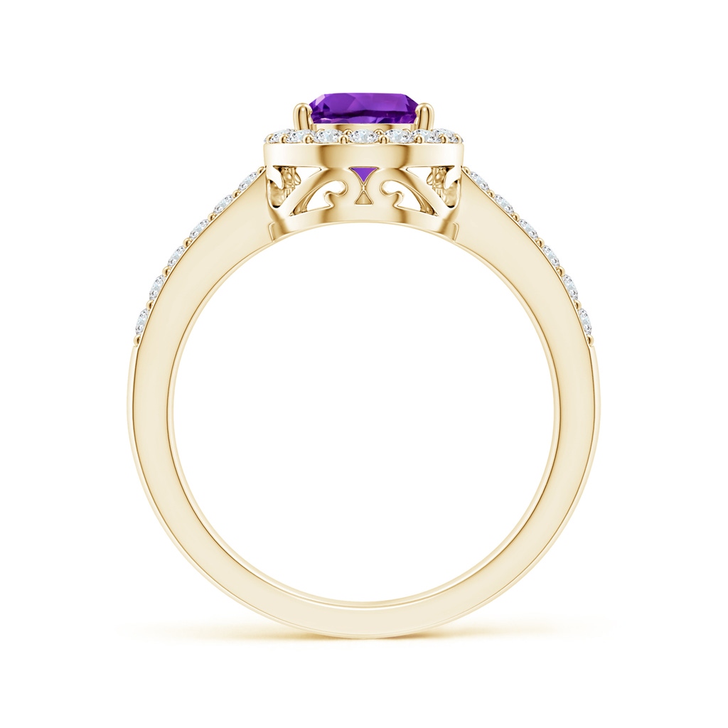 9x6mm AAAA Prong-Set Pear Amethyst Ring with Diamond Halo in Yellow Gold - side 199