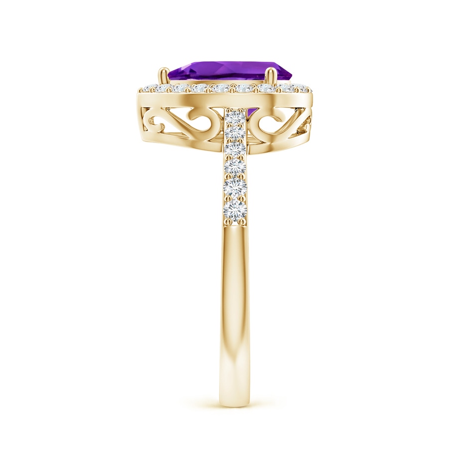 9x6mm AAAA Prong-Set Pear Amethyst Ring with Diamond Halo in Yellow Gold side 299
