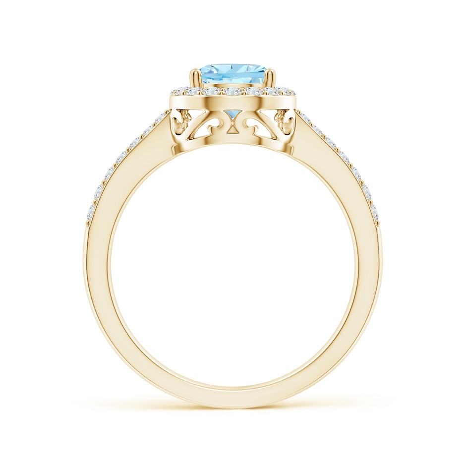 8x6mm AAAA Prong-Set Pear Aquamarine Ring with Diamond Halo in Yellow Gold side 199