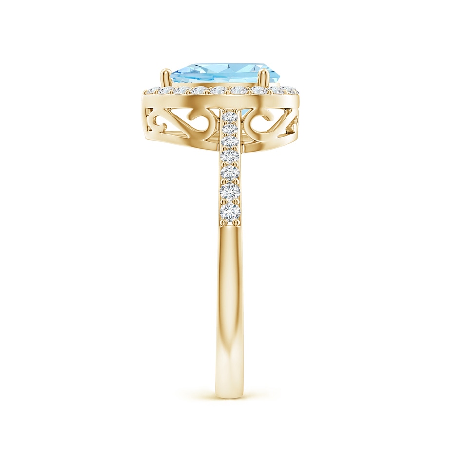 8x6mm AAAA Prong-Set Pear Aquamarine Ring with Diamond Halo in Yellow Gold side 299