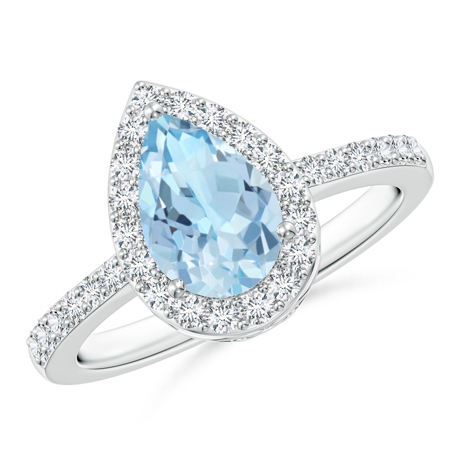 9x6mm AAA Pear Aquamarine Ring with Diamond Halo in White Gold 