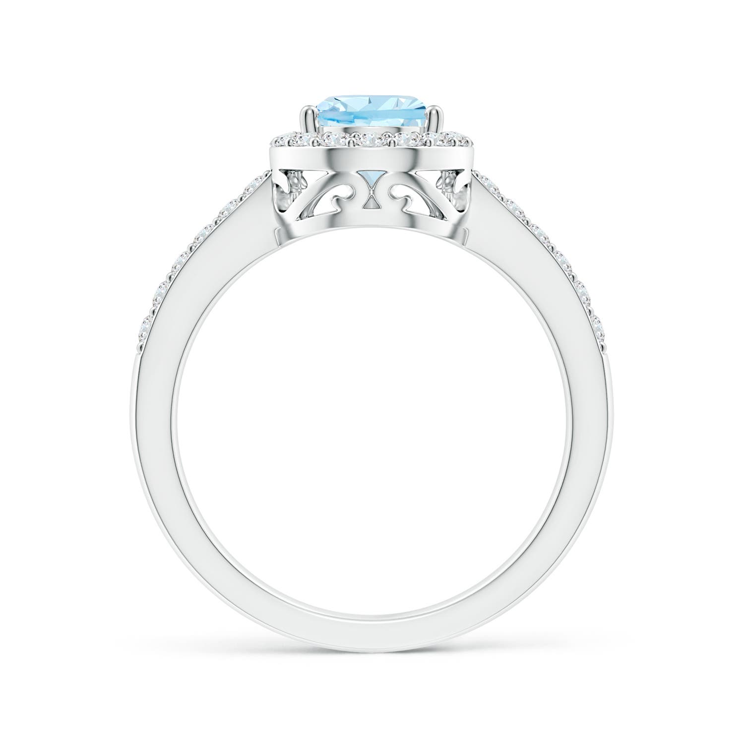 9x6mm AAA Prong-Set Pear Aquamarine Ring with Diamond Halo in White Gold - side 3