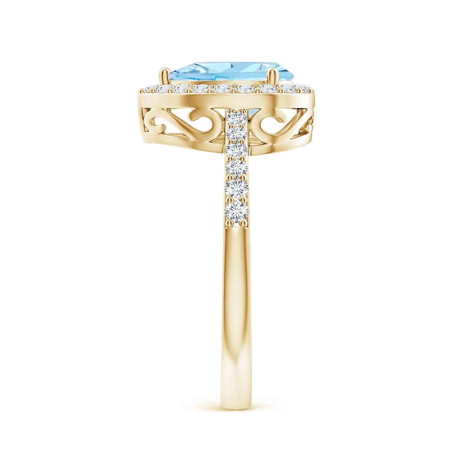 9x6mm AAAA Prong-Set Pear Aquamarine Ring with Diamond Halo in Yellow Gold side 299