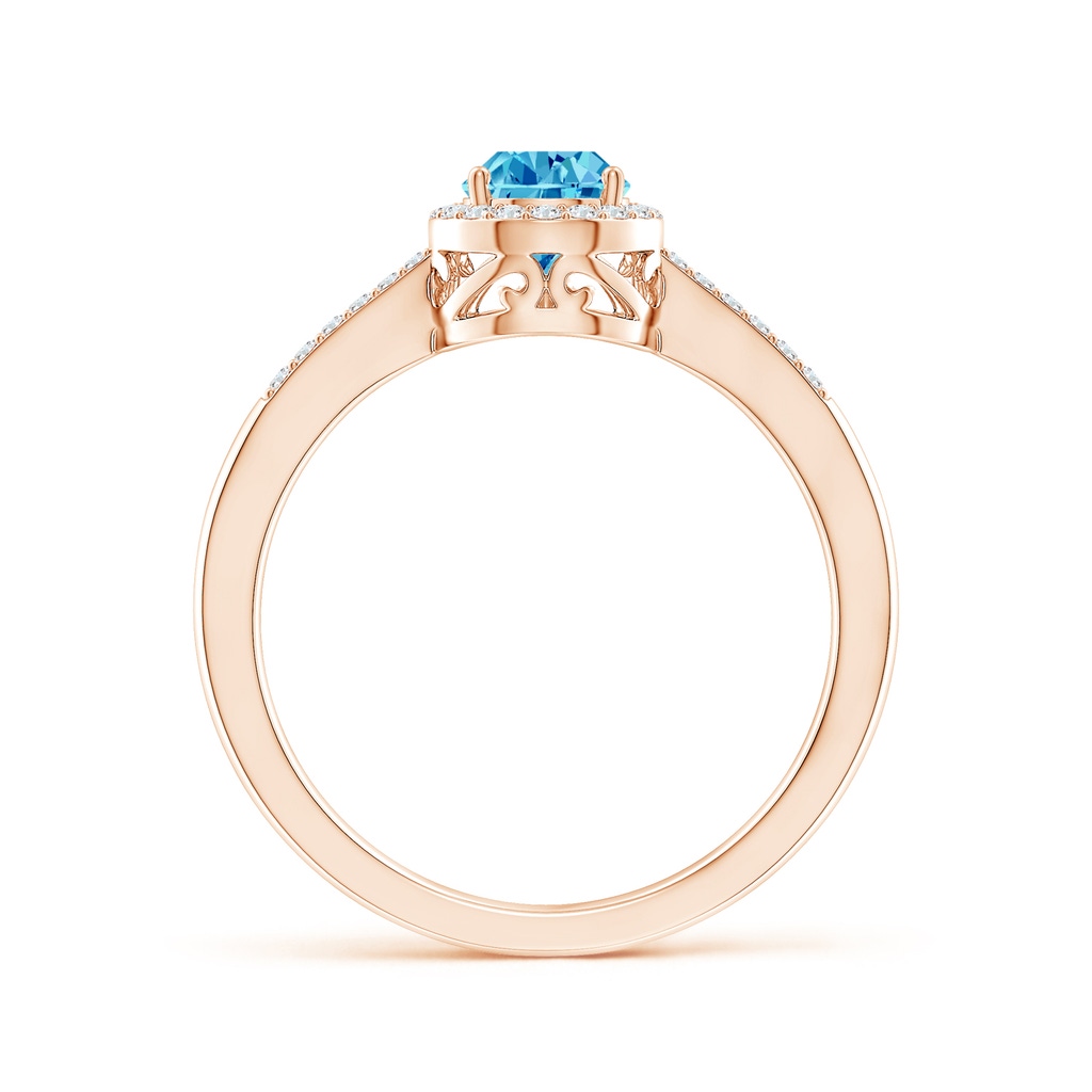 7x5mm AAAA Pear Fancy Intense Blue Diamond Ring with Halo in Rose Gold - side 199
