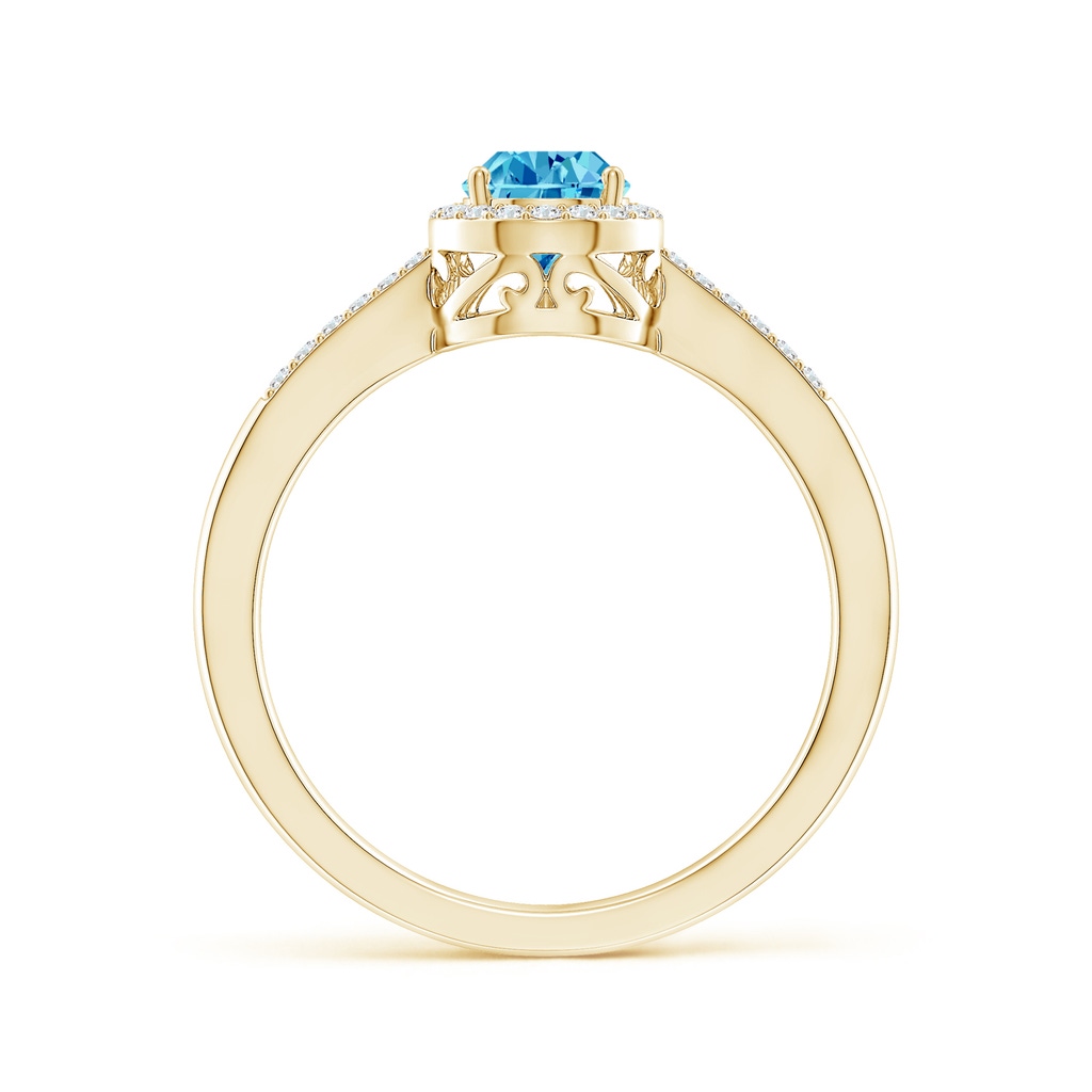 7x5mm AAAA Pear Fancy Intense Blue Diamond Ring with Halo in Yellow Gold - side 199