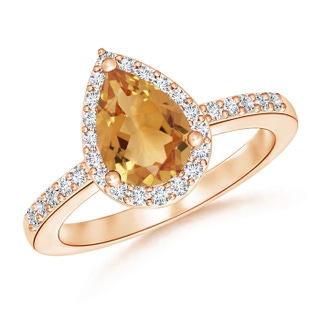 9x6mm A Pear Citrine Ring with Diamond Halo in 9K Rose Gold