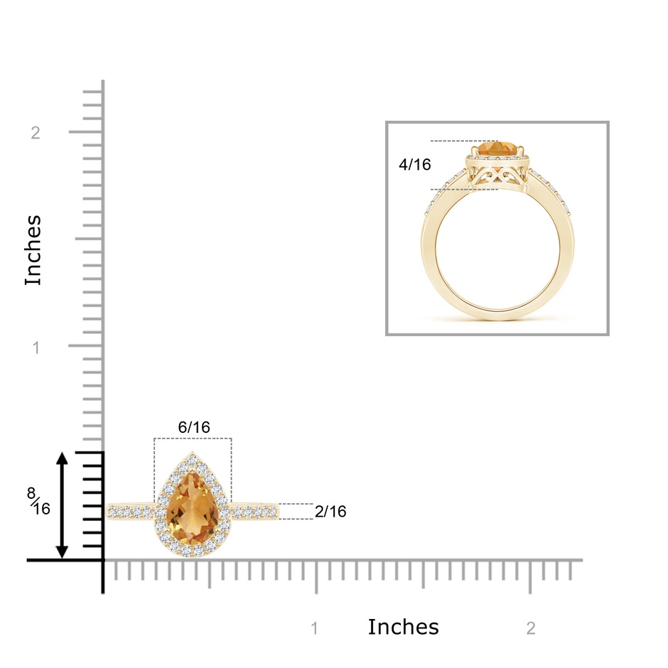 9x6mm A Pear Citrine Ring with Diamond Halo in Yellow Gold product image