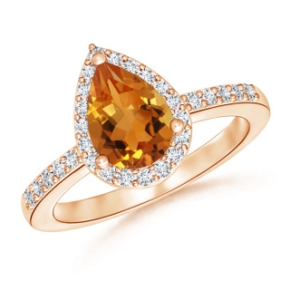 9x6mm AAA Pear Citrine Ring with Diamond Halo in 9K Rose Gold