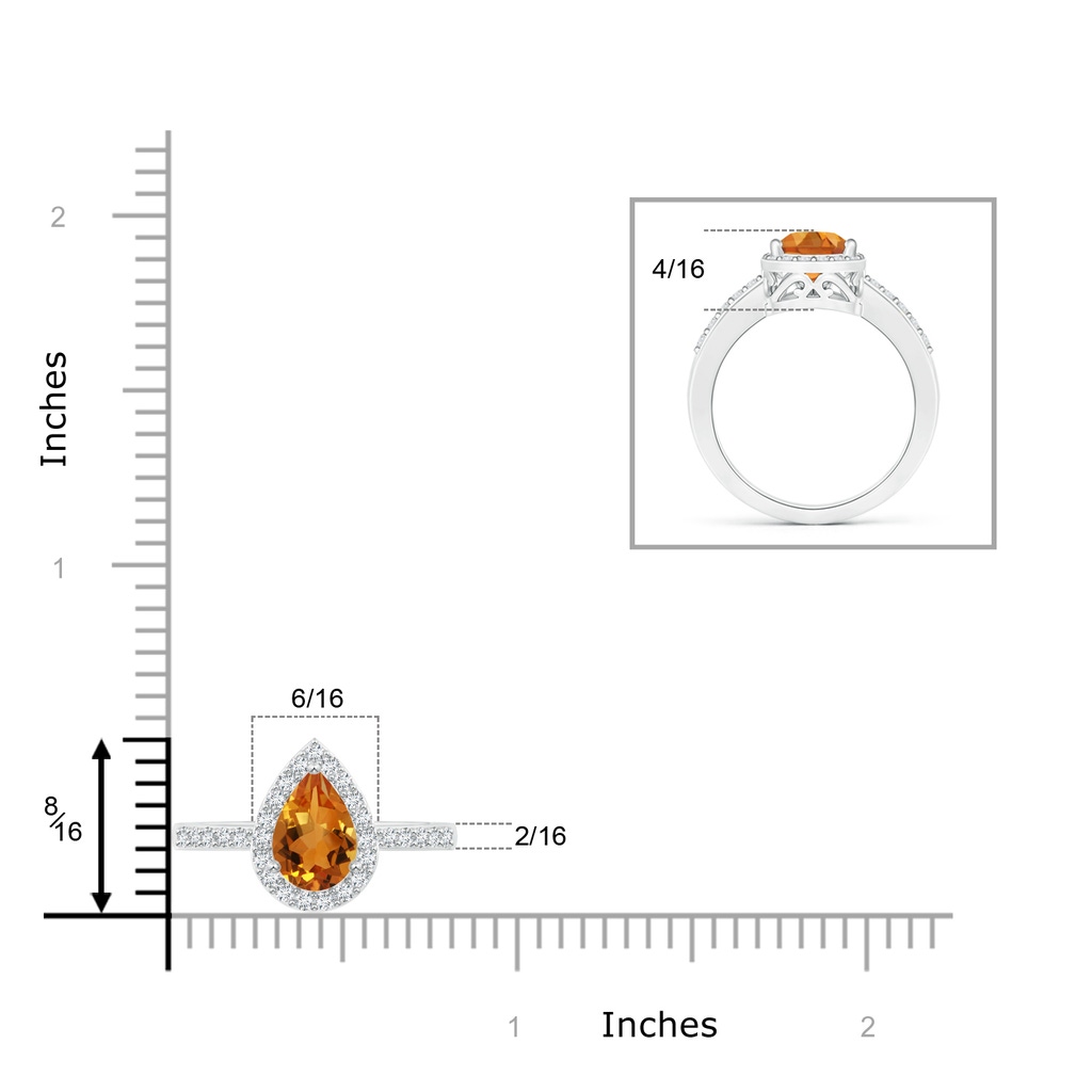 9x6mm AAA Pear Citrine Ring with Diamond Halo in White Gold Product Image