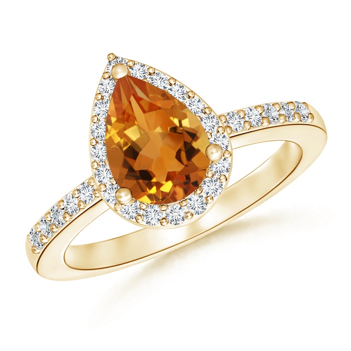 9x6mm AAA Pear Citrine Ring with Diamond Halo in Yellow Gold 
