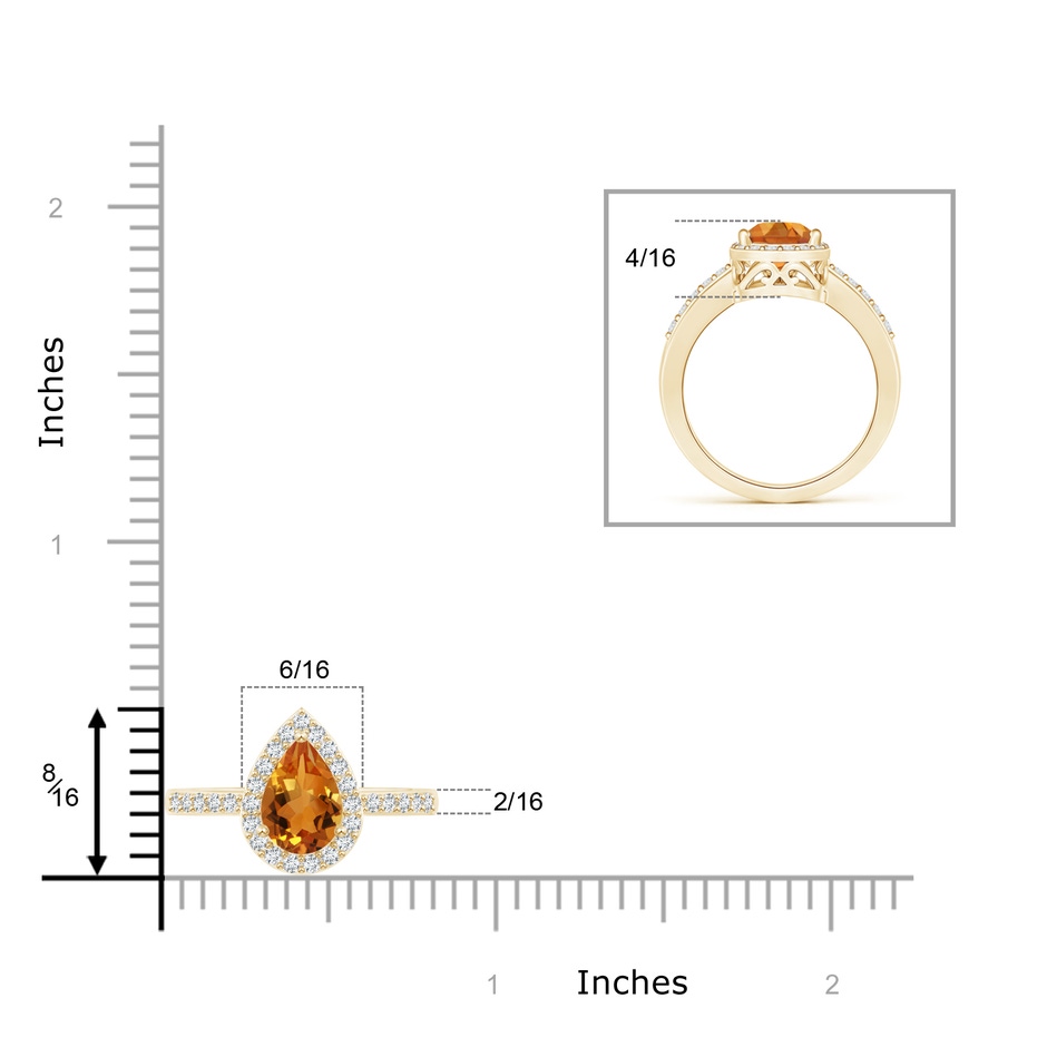 9x6mm AAA Pear Citrine Ring with Diamond Halo in Yellow Gold product image