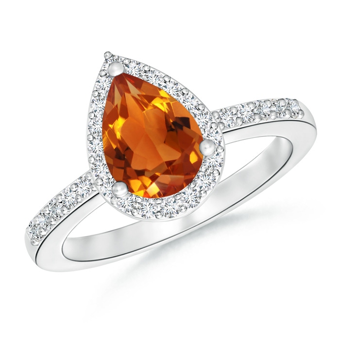 9x6mm AAAA Pear Citrine Ring with Diamond Halo in P950 Platinum