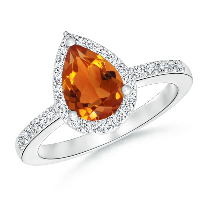 9x6mm AAAA Pear Citrine Ring with Diamond Halo in P950 Platinum 