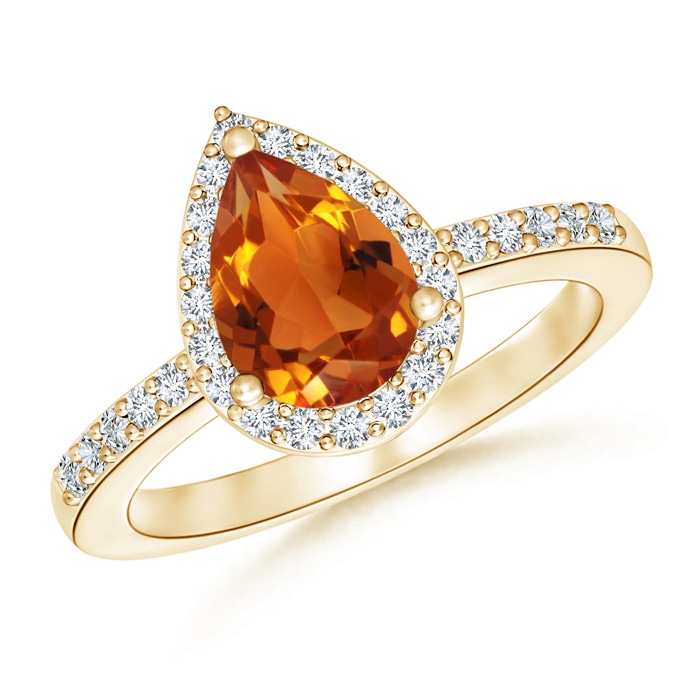 9x6mm AAAA Pear Citrine Ring with Diamond Halo in Yellow Gold