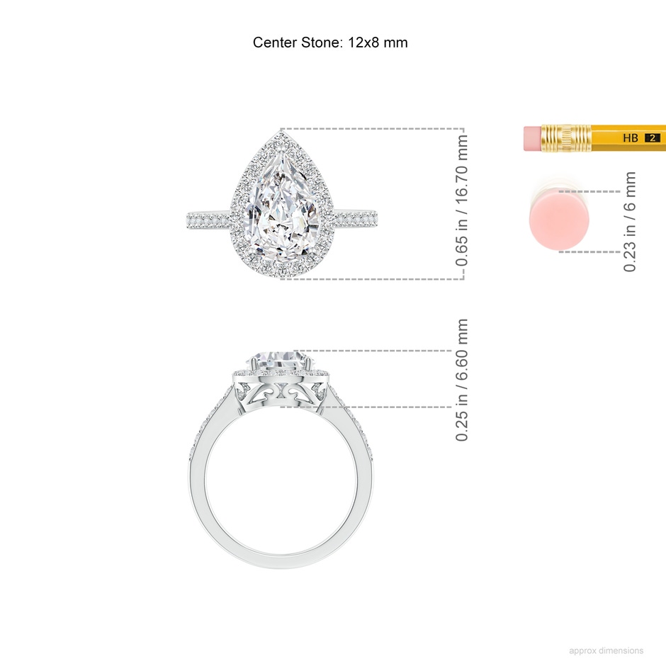 12x8mm HSI2 Pear Diamond Ring with Halo in P950 Platinum ruler