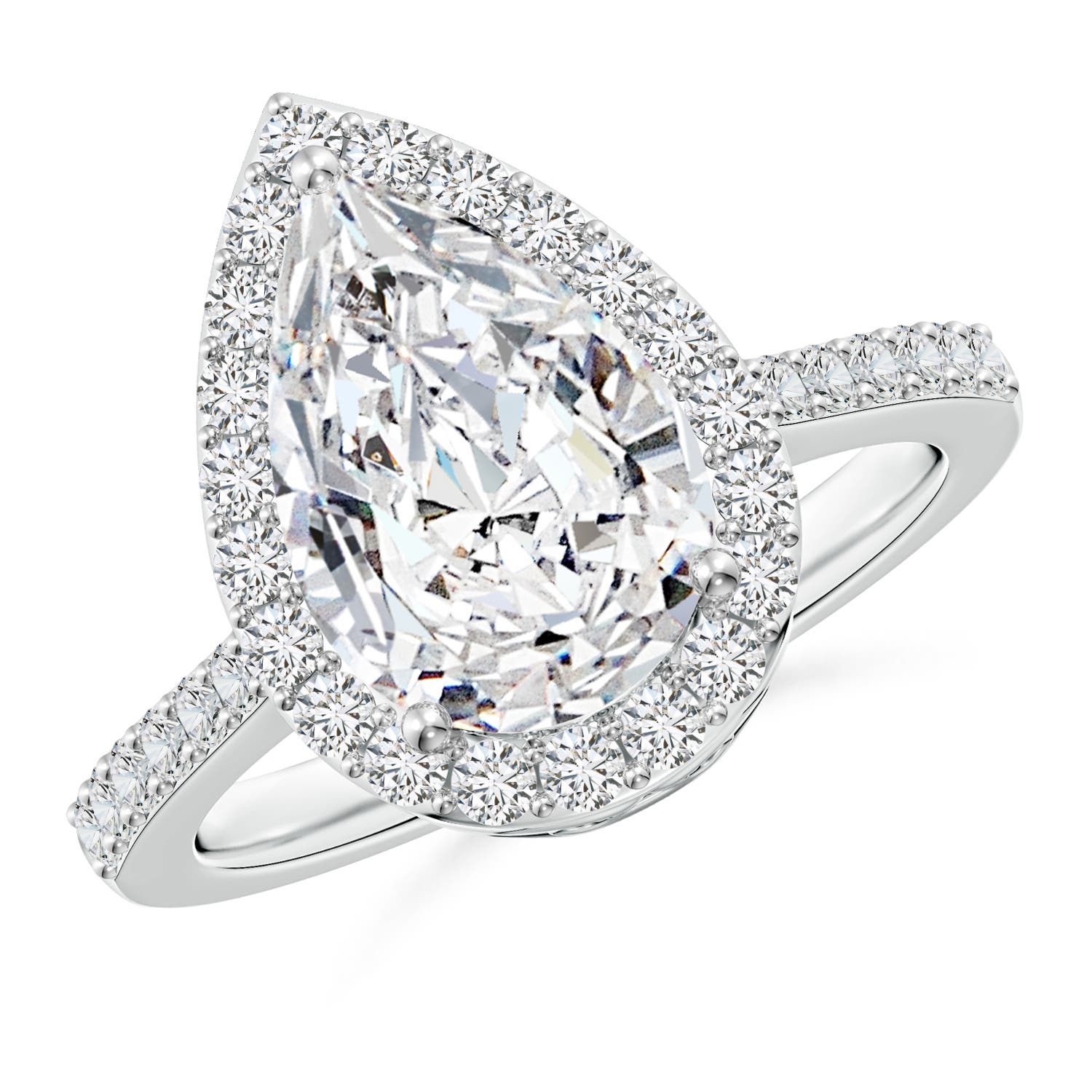 Angara 3.59 CTW Prong-Set Pear Diamond Engagement Ring with Halo in 14K White Gold