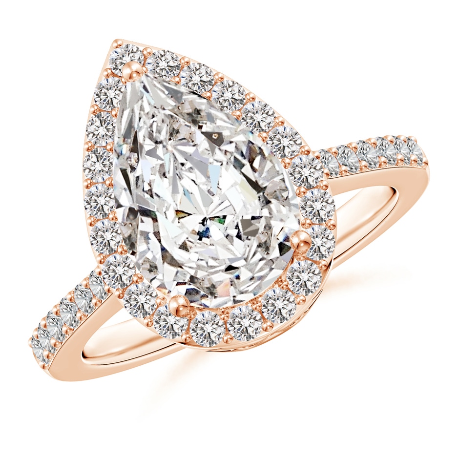 12x8mm IJI1I2 Pear Diamond Ring with Halo in Rose Gold 