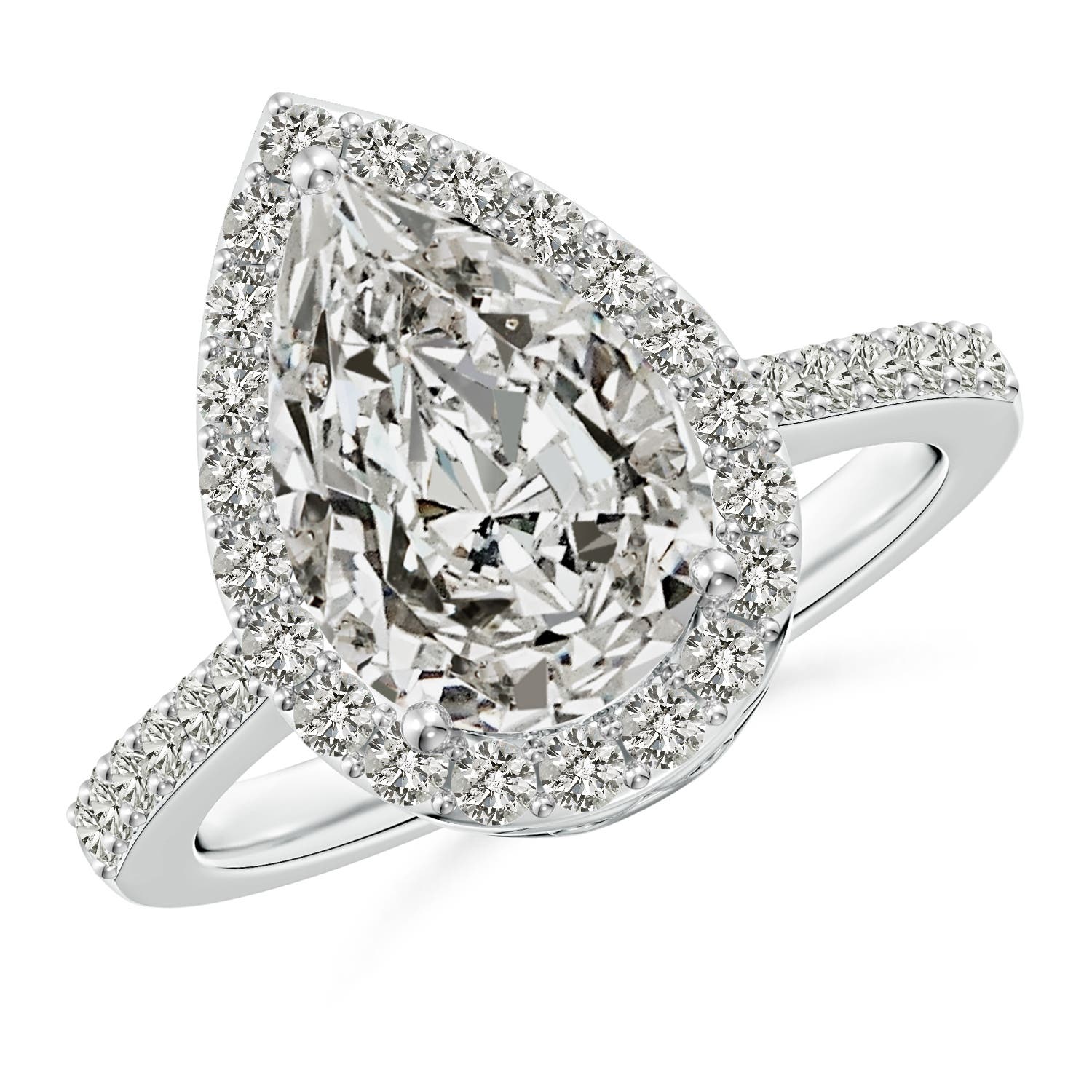 Angara 3.59 CTW Prong-Set Pear Diamond Engagement Ring with Halo in 18K White Gold