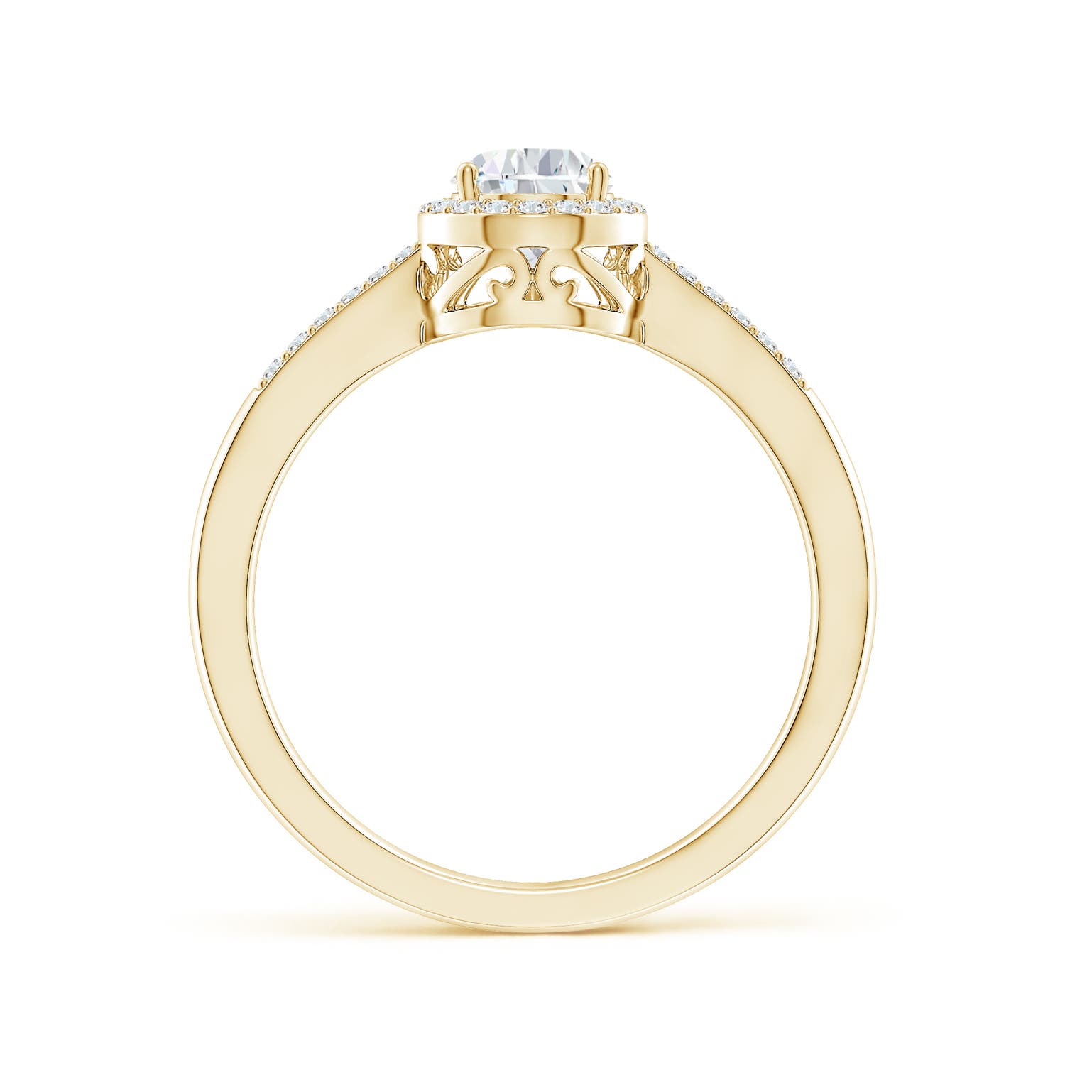 7x5mm GVS2 Pear Diamond Ring with Halo in Yellow Gold - side 2