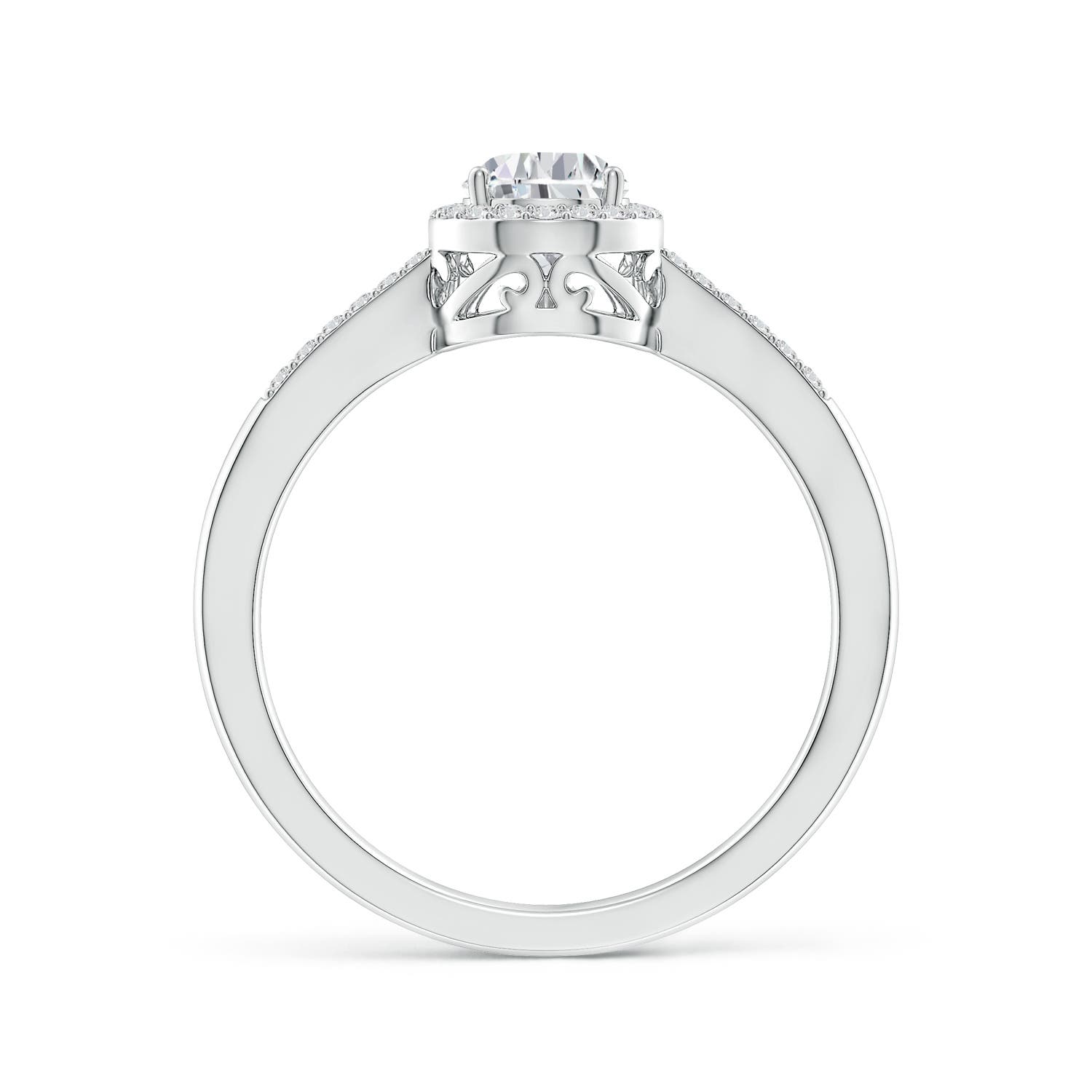 7x5mm HSI2 Pear Diamond Ring with Halo in 18K White Gold